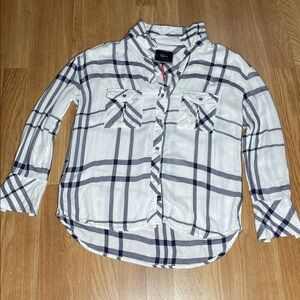 Free People Navy and White Checkered Shirt
